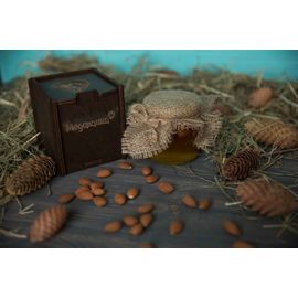 Мед пчелиный натуральный разнотравье и подсолнечник с миндалем в подарочной коробке.200 мл., фото 1