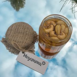 Мед натуральный пчелиный разнотравье и подсолнечник с кешью. 220 мл., фото 1