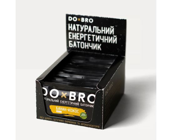 Натуральні батончики без цукру  Банан-кокос 12 шт х 45 г DOxBRO, фото 1 Натуральні батончики без цукру  Банан-кокос 12 шт х 45 г DOxBRO, фото 1