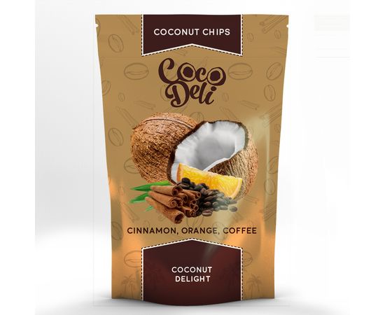 Кокосові чіпси, Апельсин, кориця, кава 30гр. Coco Deli, фото 1 Кокосові чіпси, Апельсин, кориця, кава 30гр. Coco Deli, фото 1