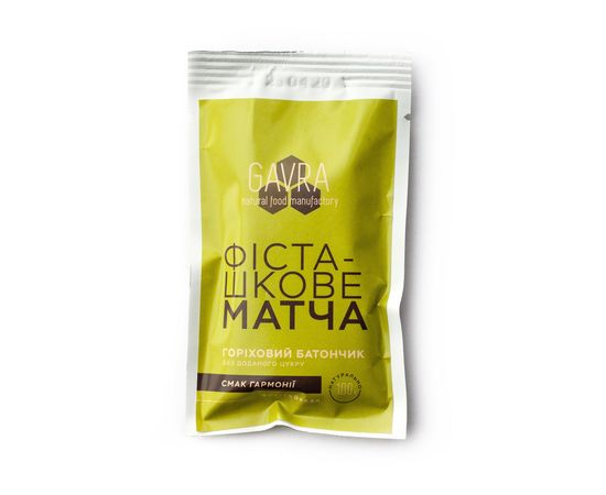 Натуральный батончик Фисташковая матча без сахара 40 г GAVRA, фото 1