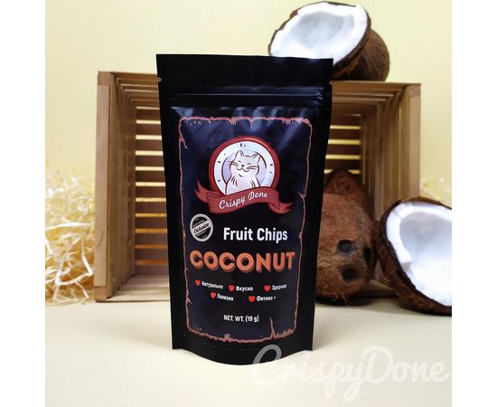 Фруктові чіпси КОКОС 20 гр. CrispyDone, фото 1