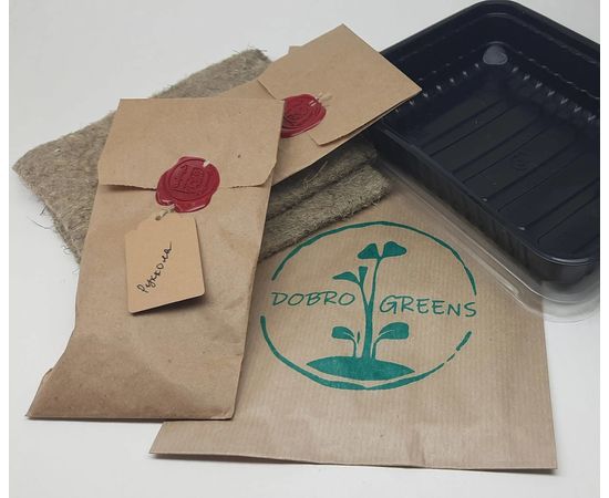 Готовий набір для вирощування мікрозелені Руккола із 2 врожаїв ТМ "Dobrogreens.com" dobrogreens.com, фото 1 Готовий набір для вирощування мікрозелені Руккола із 2 врожаїв ТМ "Dobrogreens.com" dobrogreens.com, фото 1