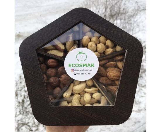 Подарункова дерев&#039;яна коробка горіхів 5 видів Ecosmak, фото 1